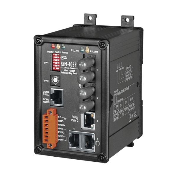 RSM-405FT 5-Port Real-time Redundant Ring Switch with 2-Fiber Port (Multi Mode, ST Connector) with metal case