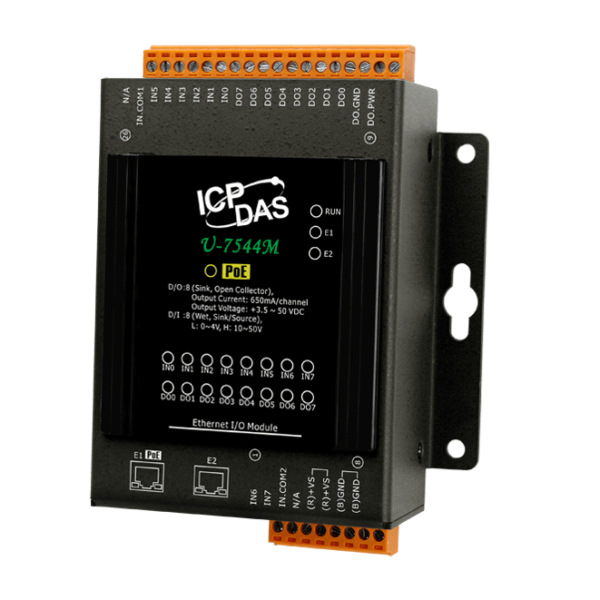 U-7544M OPC UA I/O Module with 8-channels DI, 8-channels DO and 2-port Ethernet Switch