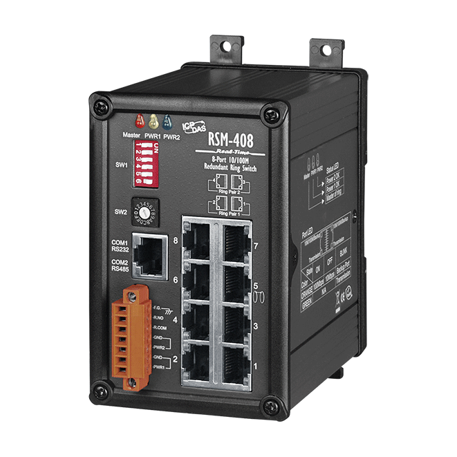 RSM-408 8-port Redundant Ring Switch with Isolated Power Input +10 VDC ~ +30 VDC with metal case