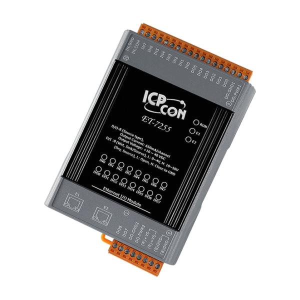 ET-7255 Ethernet I/O Module with 2-port Ethernet Switch, 8-ch DI & 8-ch DO