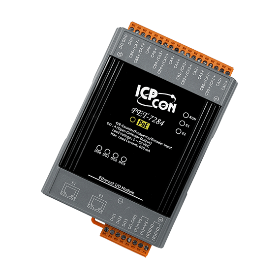 PET-7284 Ethernet I/O Module with 2-port Ethernet Switch, 4/8-ch Counter/Frequency/Encoder Input & 4-ch DO with PoE