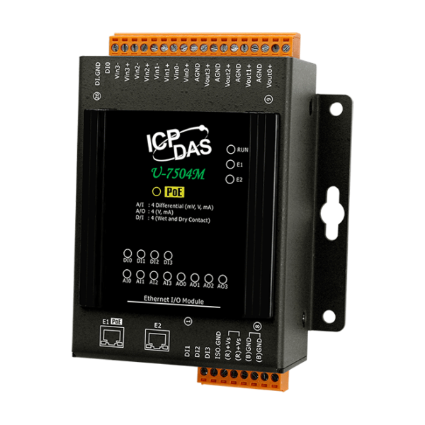 U-7504M OPC UA I/O Module with 4-ch DI, 4-ch AI, 4-ch AO & 2-port Ethernet Switch
