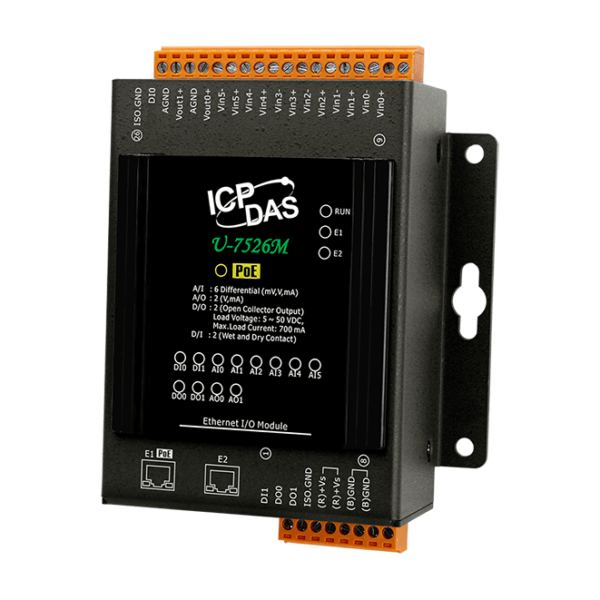 U-7526M OPC UA I/O Module with 2-ch DI, 2-ch DO, 6-ch AI, 2-ch AO & 2-port Ethernet Switch
