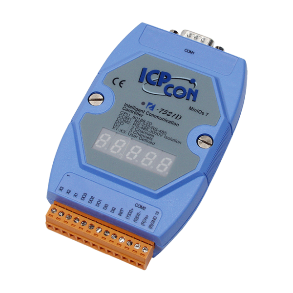 I-7521D Addressable RS-485 to RS-232/RS-485 Converter with 2 DI, 3 DO & 7-Segment LED Display