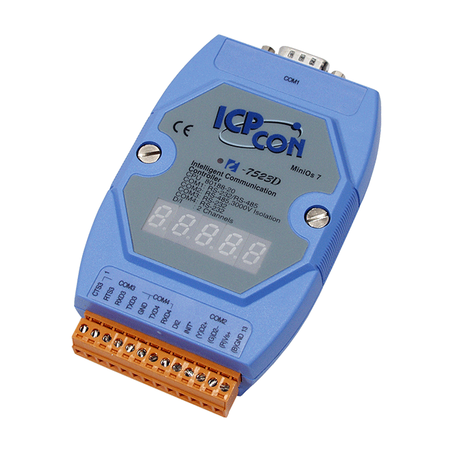 I-7523D Addressable RS-485 to 3 x RS-232/RS-485 Converter with 1 DI & 7-Segment LED Display