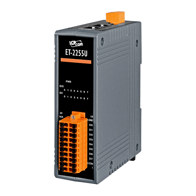 ET-2255U Ethernet I/O Module with 8-ch DI & 8-ch Sink/Source-type DO
