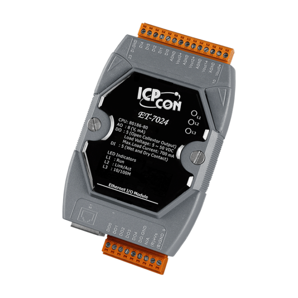 ET-7024 Ethernet I/O Module with 4-ch AO, 5-ch DI & 5-ch DO