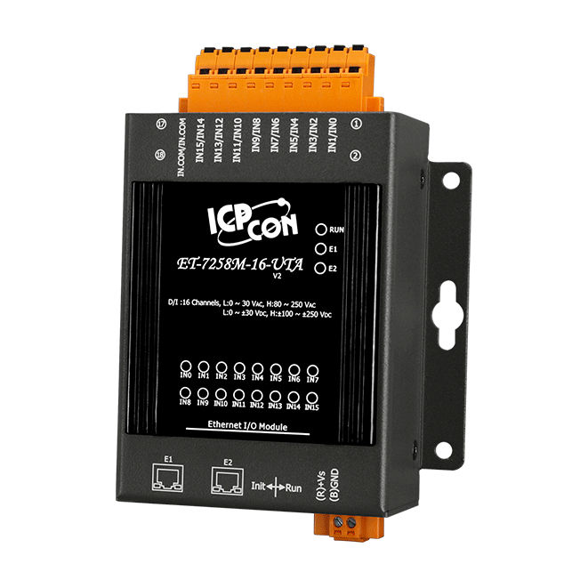 ET-7258M-16-UTA Ethernet I/O Module with 2-port Ethernet Switch and 16-ch Isolated DI (with −40°C to +75°C operating temperature))