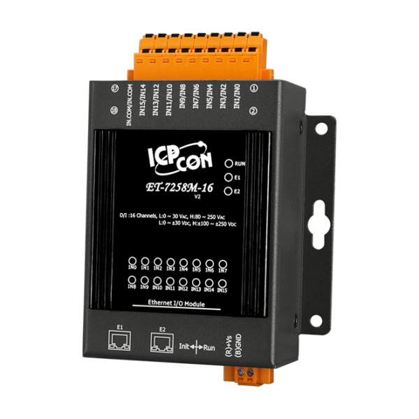 ET-7258M-16 Ethernet I/O Module with 2-port Ethernet Switch and 16-ch Isolated DI