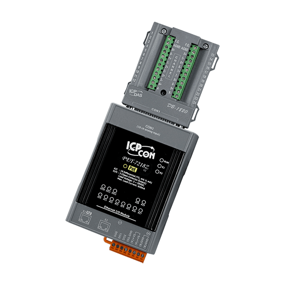 PET-7218Z/S PoE Ethernet I/O Module with 2-port Ethernet Switch with 10-ch Thermocouple Inputs & 3-ch DO