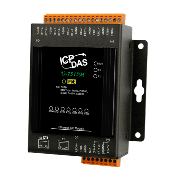 U-7515M OPC UA I/O Module with 7-channels RTD Inputs and 2-port Ethernet Switch