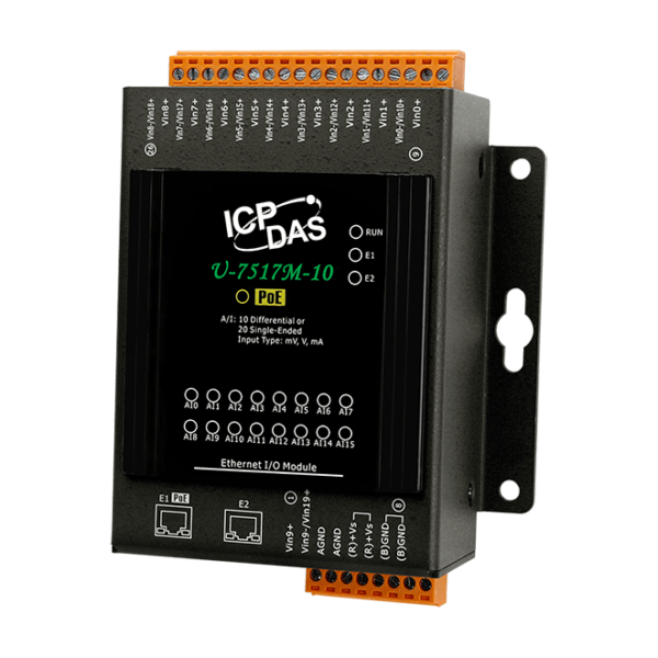 U-7517M-10 OPC UA I/O Module with 10/20-channels AI and 2-port Ethernet Switch