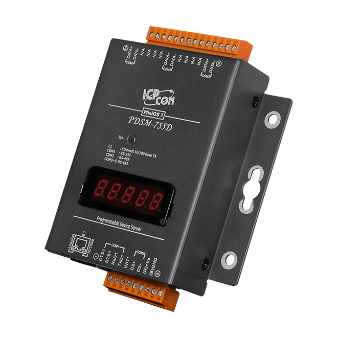 PDSM-755D Programmable (1x RS-232 and 4x RS-485) Serial-to-Ethernet Device Server with LED Display (Metal Case)