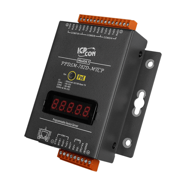PPDSM-782D-MTCP Programmable (7x RS-232 and 1x RS-485) Serial-to-Ethernet Device Server with PoE, Modbus Gateway and LED Display (Metal Case)