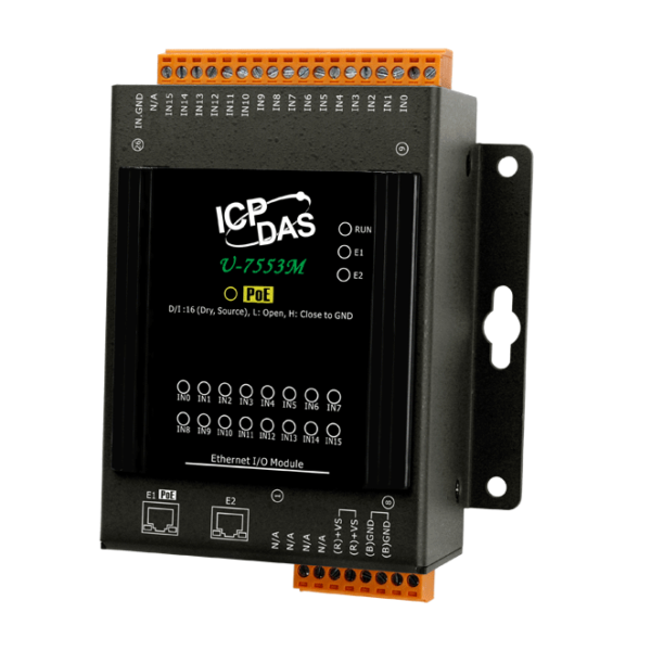 U-7553M OPC UA I/O Module with 16-channels DI (Source type) and 2-port Ethernet Switch