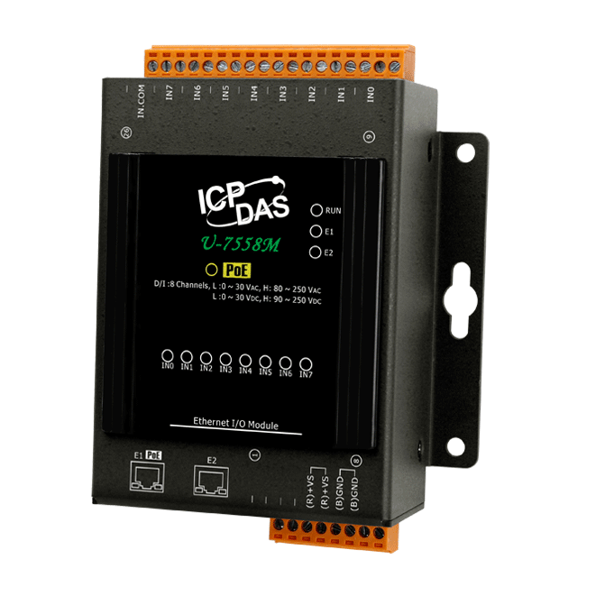U-7558M OPC UA I/O Module with 8-channels AC/DC DI (80-250 VAC) and 2-port Ethernet Switch