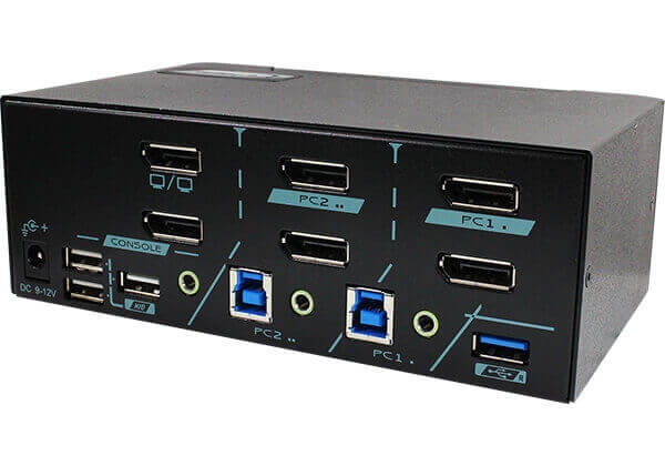 PAAG-E3122B 2 Ports 8K Dual Monitor DisplayPort 1.4 KVM Switch With USB 3.2 Gen 1, Audio & Hotkey Control