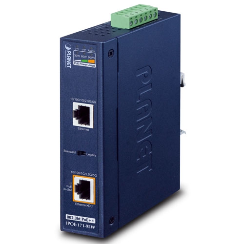IPOE-171-95W Industrial Single-Port Multi-Gigabit 802.3bt PoE++ Injector (95 Watts, -40~75 degrees C, 12~54V DC)