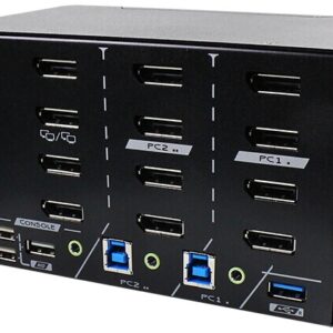 PAAG-E3142 2 Ports True 4K Quad Monitor DisplayPort KVM Switch with USB 3.2 Gen 1 and Audio