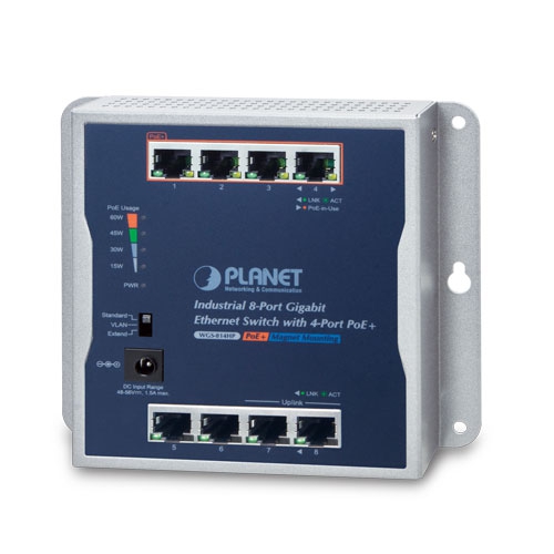 WGS-814HP Industrial 8-Port 10/100/1000T Wall-mounted Gigabit Switch with 4-port PoE+