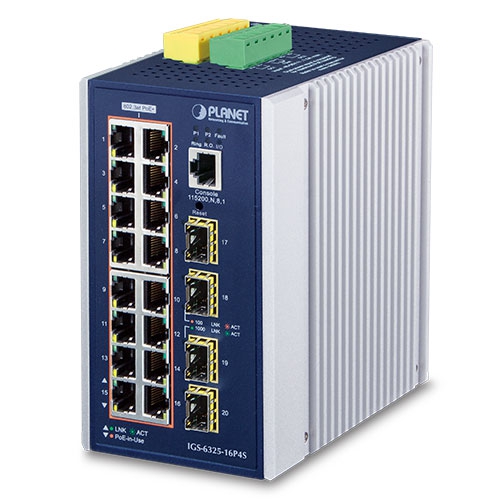 GS-6325-16P4S L3 Industrial 16-Port 10/100/1000T 802.3at PoE + 4-Port 1G/2.5G SFP Managed Ethernet Switch