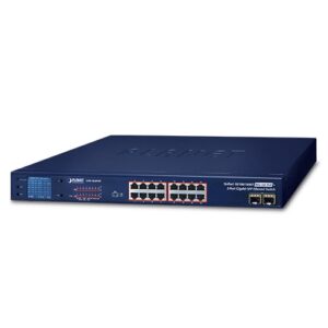 GSW-1820VHP 16-Port 10/100/1000T 802.3at PoE + 2-Port Gigabit SFP Ethernet Switch with LCD PoE Monitor