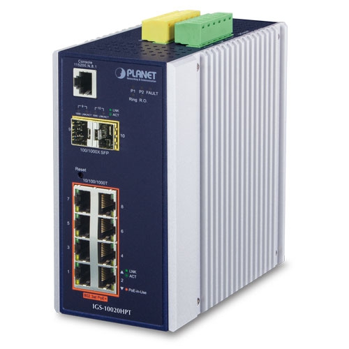IGS-10020HPT Industrial 8-port 10/100/1000T 802.3at PoE + 2-port 1G/2.5G SFP Managed Switch