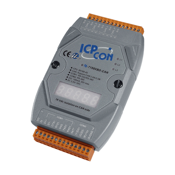 I-7188XBD-CAN-G CAN Controller with Serial Port, 7-segment Display, DI and DO Channels