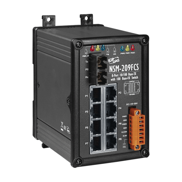 NSM-209FCS 8-port 10/100 Mbps Ethernet with 1 fiber port Switch (Single mode 30 km, SC connector) with metal case