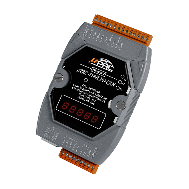 uPAC-7186EXD-CAN-G CAN Programmable Controller with Series Port, Ethernet port, 7-segment Display & Programable LEDs