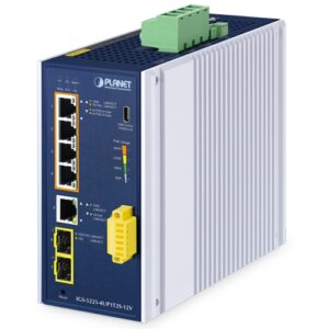 IGS-5225-4UP1T2S-12V Industrial L2+ 4-Port 10/100/1000T 802.3bt PoE + 1-Port 10/100/1000T + 2-Port 1G/2.5G SFP Managed Ethernet Switch w/12V Booster