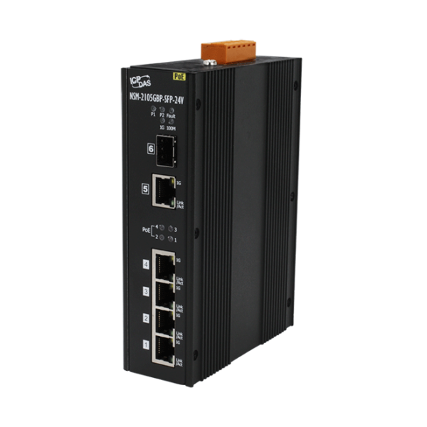 NSM-2105GBP-SFP-24V Unmanaged 5-port Gigabit + 1 SFP Slot Ethernet Switch with IEEE 802.3bt PoE Ports