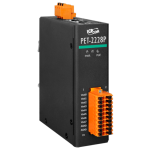 PET-2228P PoE I/O Module with 2-port Ethernet Switch, 16-bit with 8-ch Analog Output