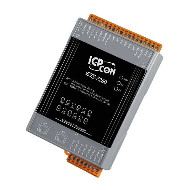 ETS-7260 Ethernet I/O Module with 2-port Ethernet Switch, 6-ch Power Relay & 6-ch DI