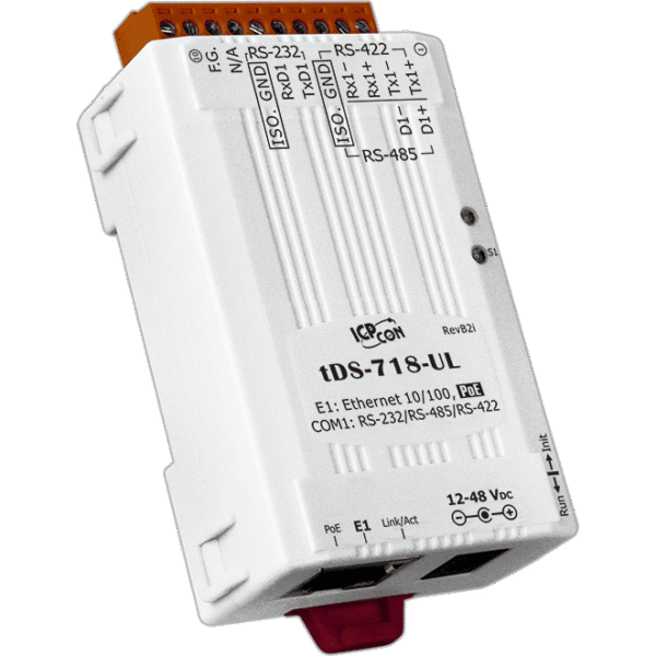 tDS-718-UL-UTA Tiny (1x RS-232/422/485) Serial-to-Ethernet Device Server with PoE & -40 ℃ Operating Temperature (UL Approved)
